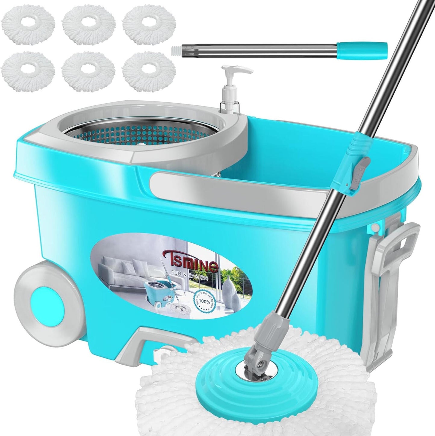 Funclean Spin Mop and Bucket,Mop and Bucket with Wringer Set for Home,360 Spinni