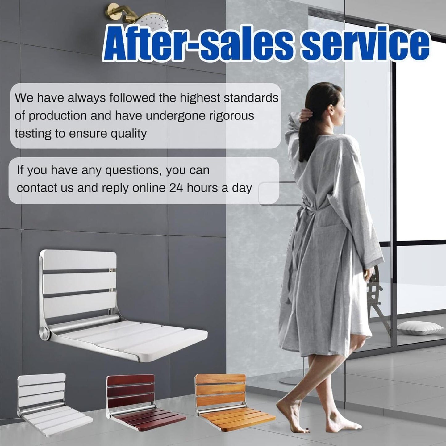 16" Foldable Wall-Mount Shower Seat Bench for Adults 400lb White