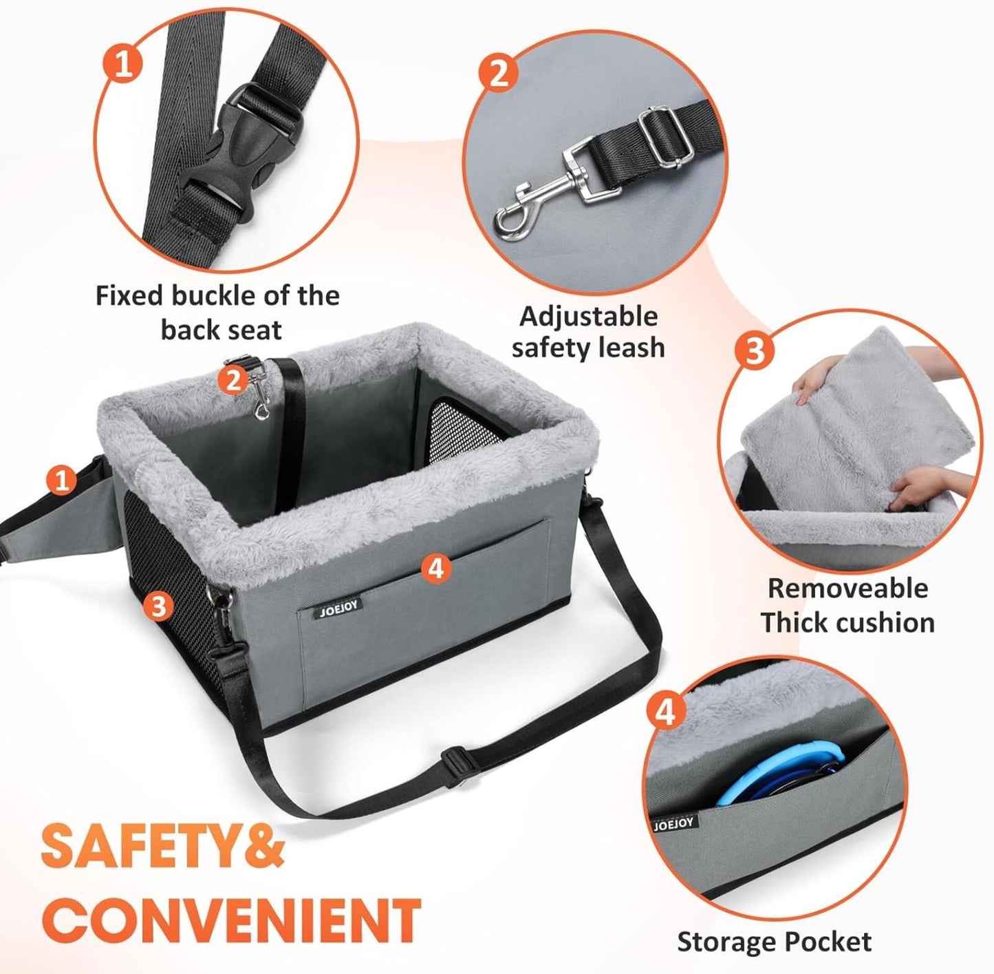 Deluxe Dog Booster Seat Small Pets up to 20lbs w/ Cushion & Storage Pockets