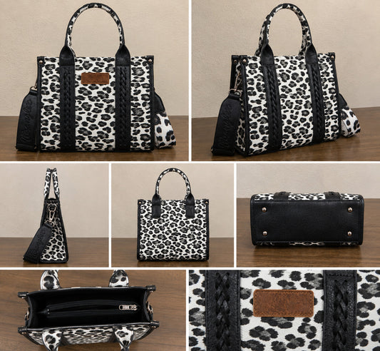 Women’s Cow Print Tote Bag Purse with Signature Strap