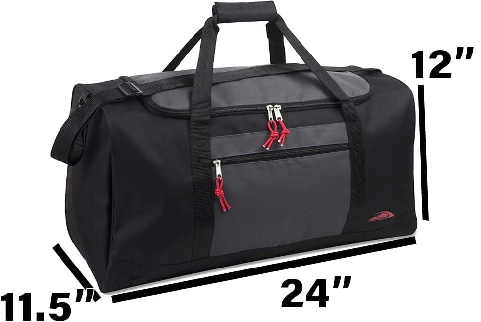 24 Inch Overnight Duffel Bag Travel Sports Gym Black Red