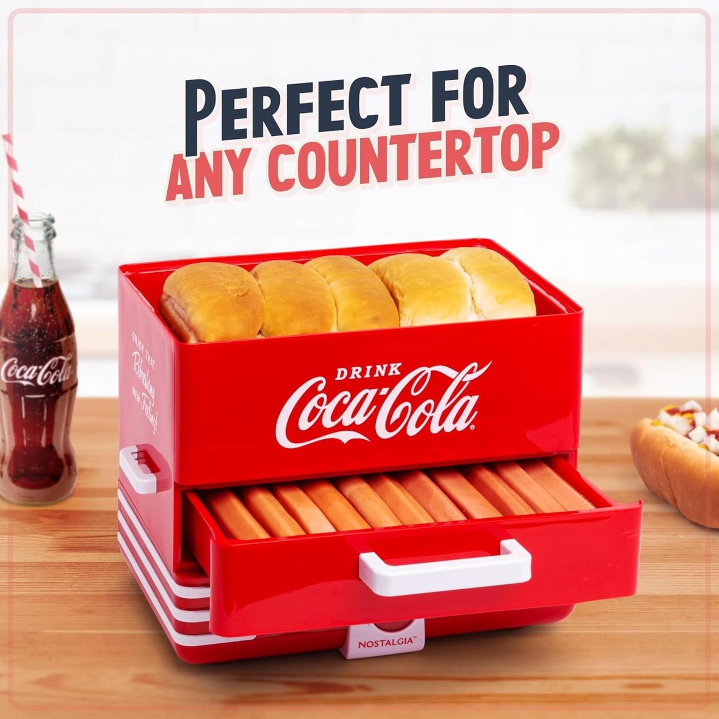 Coca-Cola XL Hot Dog Steamer 24 Dog 12 Bun Cooker Sausage Veggie Red