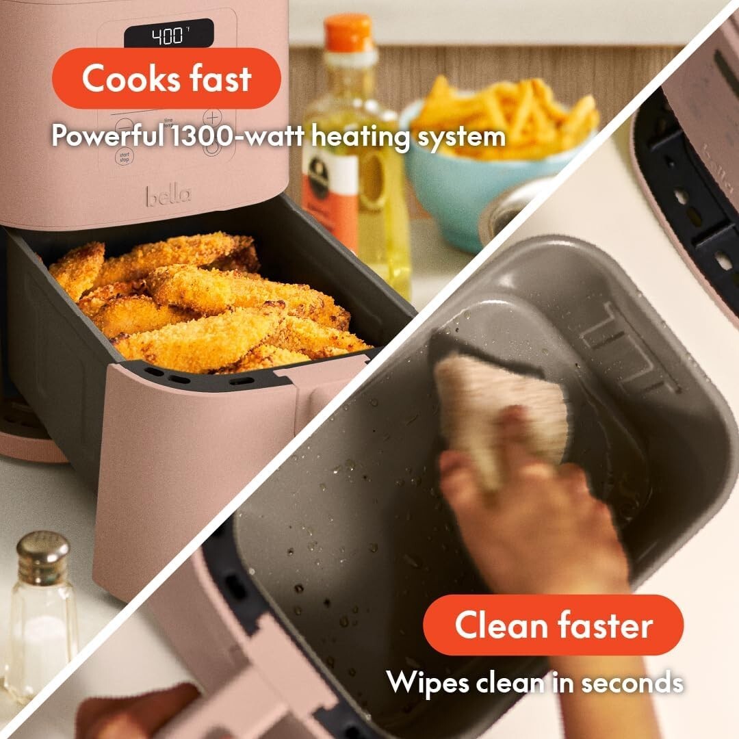 4Qt Slim Air Fryer Ceramic Nonstick 6 Presets 3.3Lb Blossom