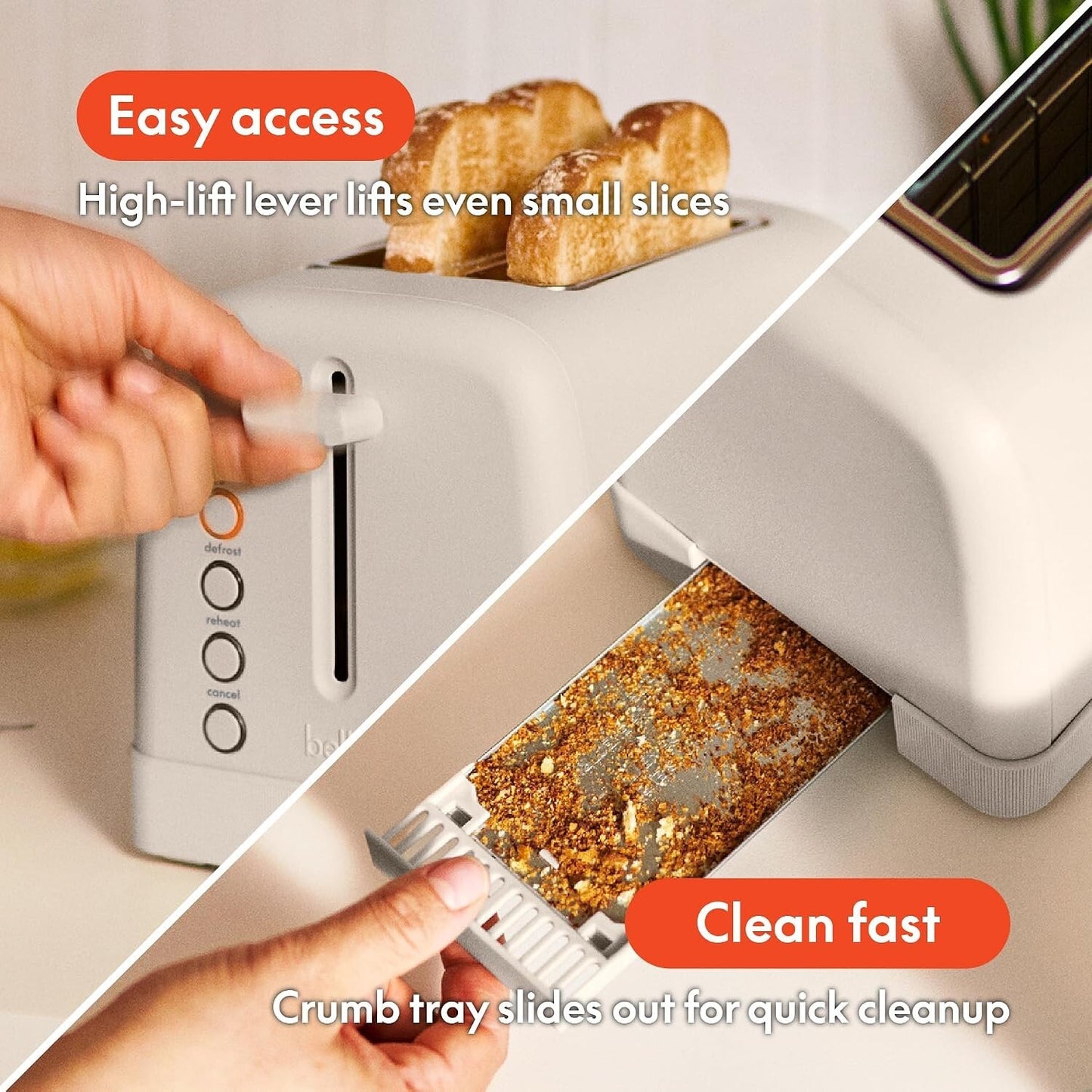 2 Slice Toaster 900W 6 Shade Bagel Crumb Tray Oatmilk