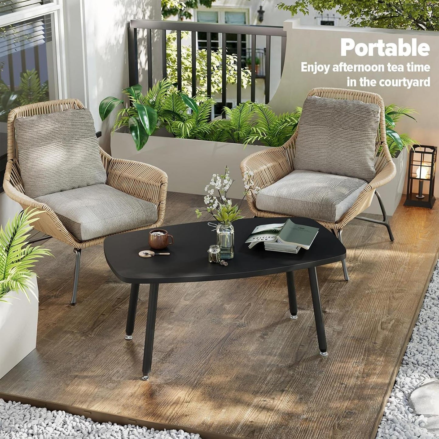 Black Rectangular Folding Coffee Table, Portable Design, 39.3"