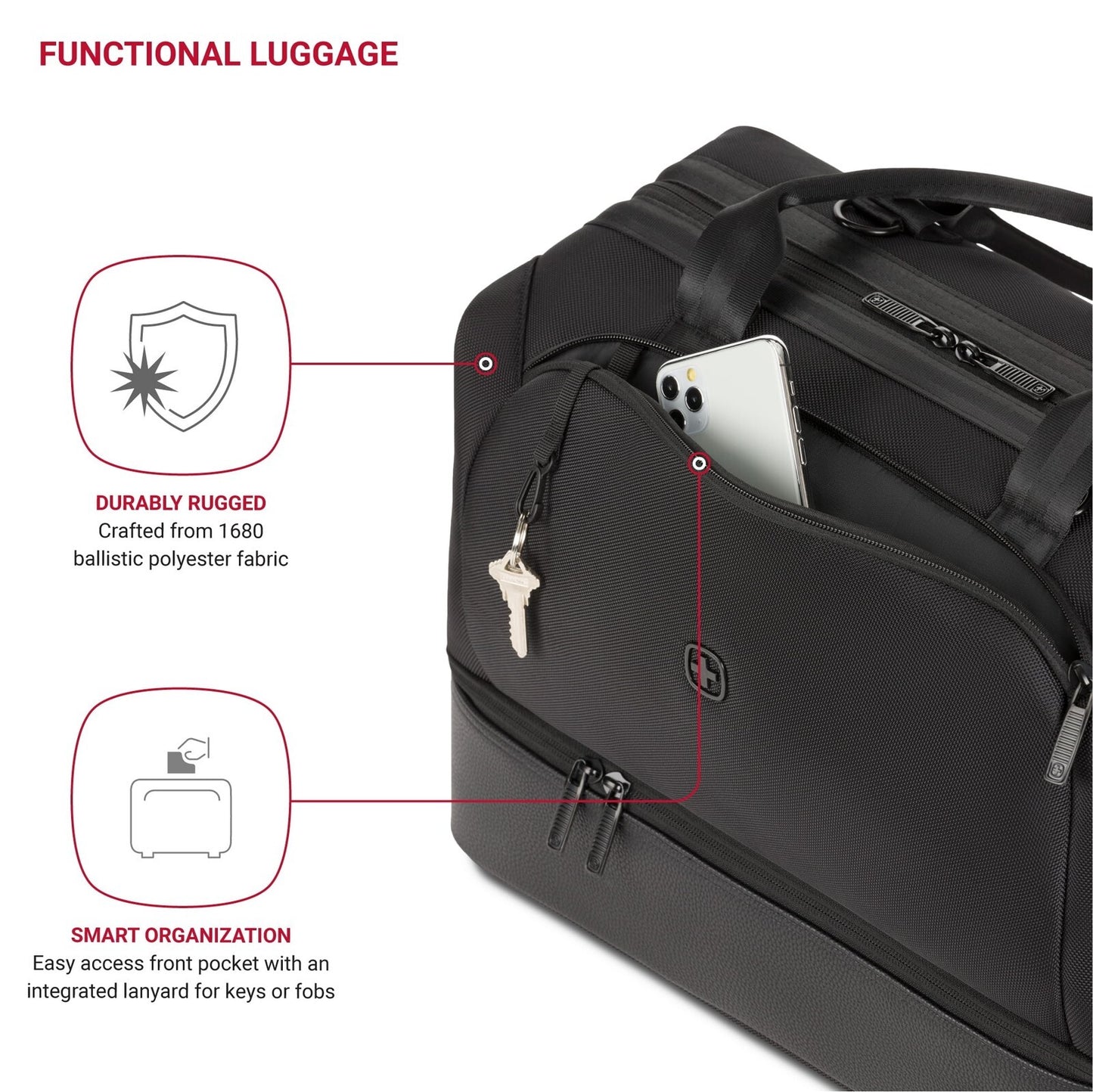 Black Weekender II Tote Bag Travel Gym Laptop Pocket