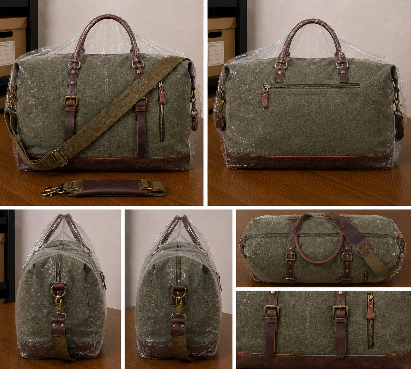 Canvas Travel Duffel Bag Leather Trim Carry On Weekender
