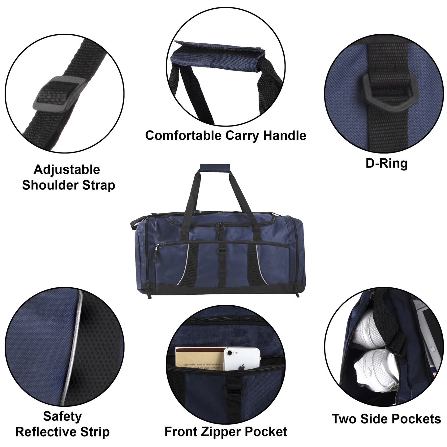 26 Inch 79L Duffel Bag Travel Gym Sports Shoulder Strap Navy