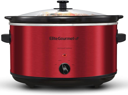 8.5Qt Electric Ceramic XL Slow Cooker Metallic Red Dishwasher Safe Glass Lid