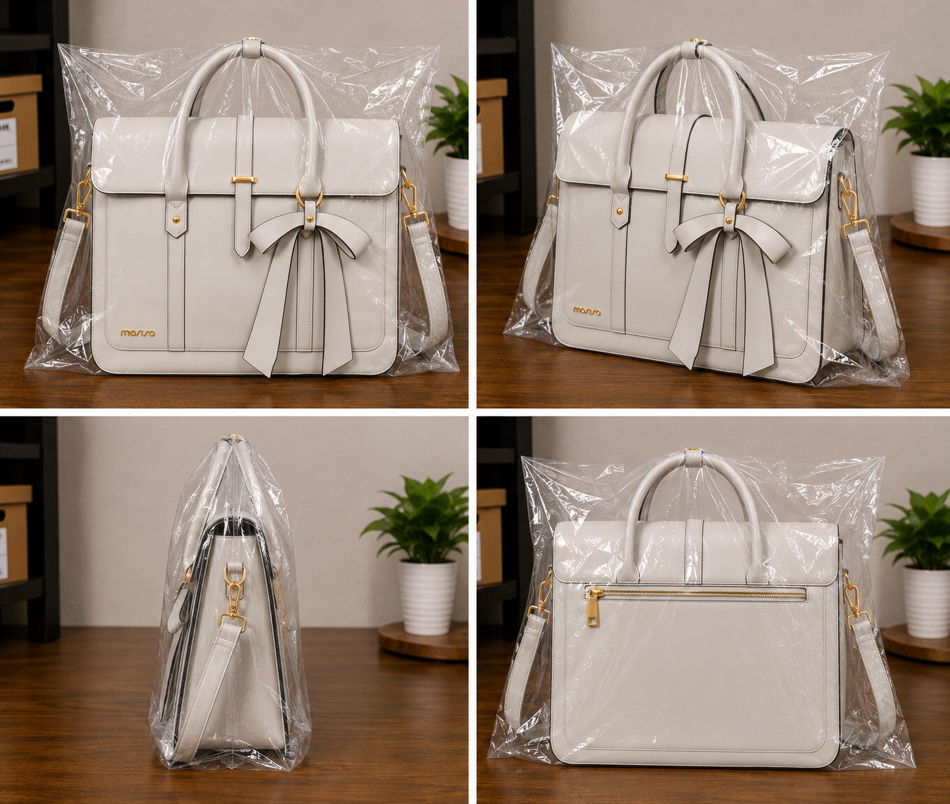 Women's PU Leather Laptop Bag Convertible Backpack Bowknot