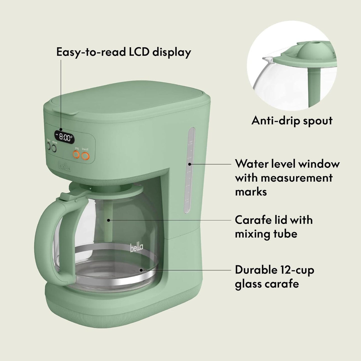 12 Cup Programmable Coffee Maker LCD Auto Shutoff 900W Seaglass