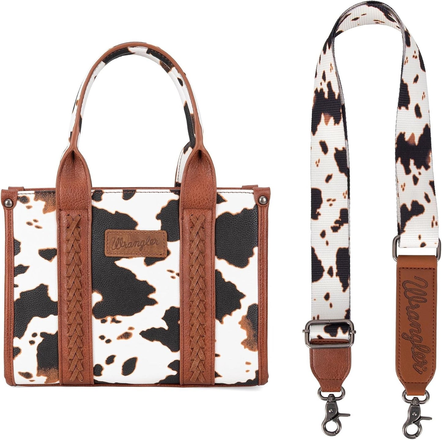 Women’s Cow Print Tote Bag Purse with Signature Strap
