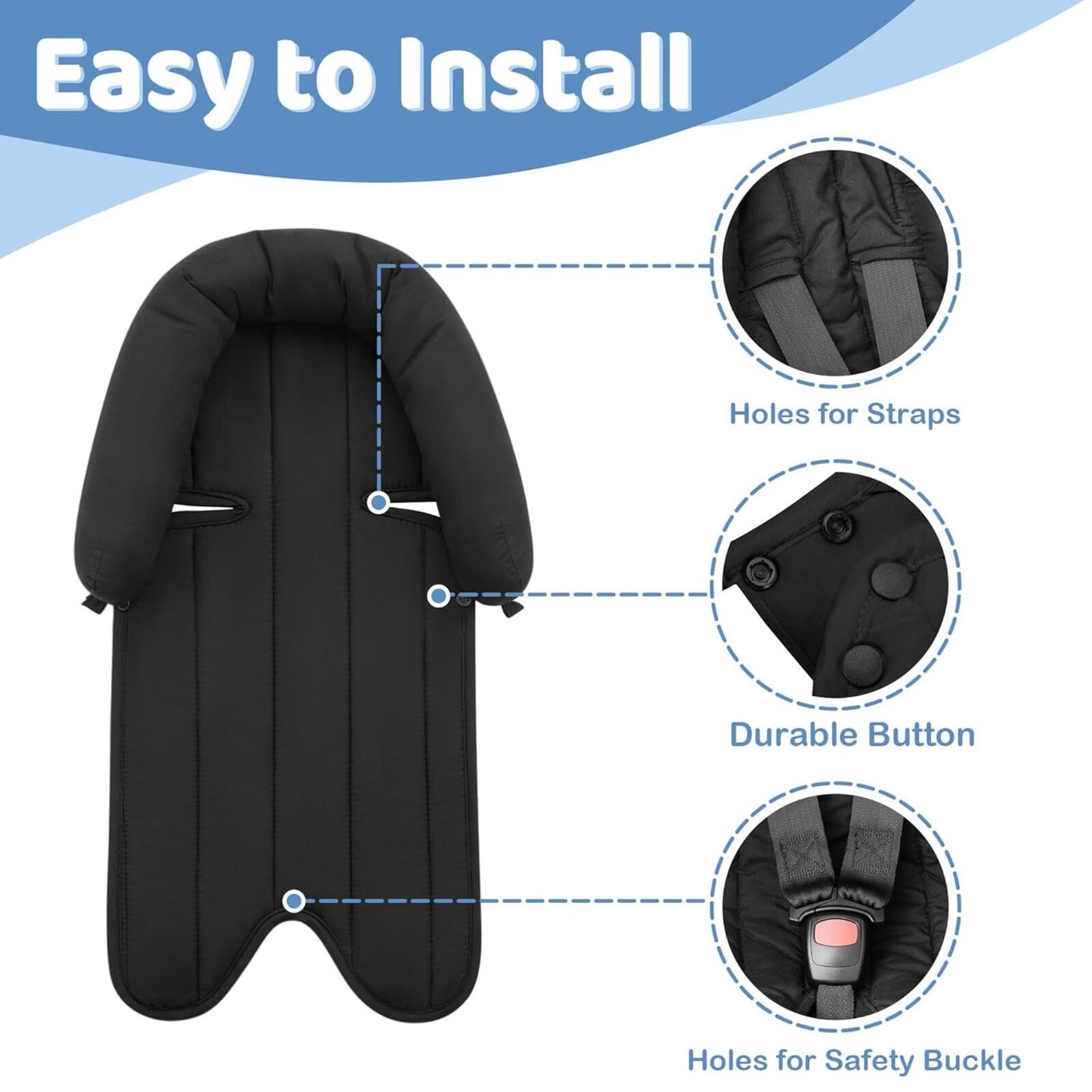 Infant Car Seat Head Support Soft 2-in-1 Insert for Newborn Stroller Gray/Black
