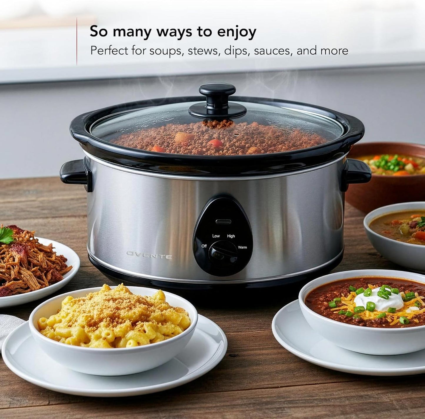 3.7Qt Electric Slow Cooker Stainless Steel Non-Stick Dishwasher Safe Silver