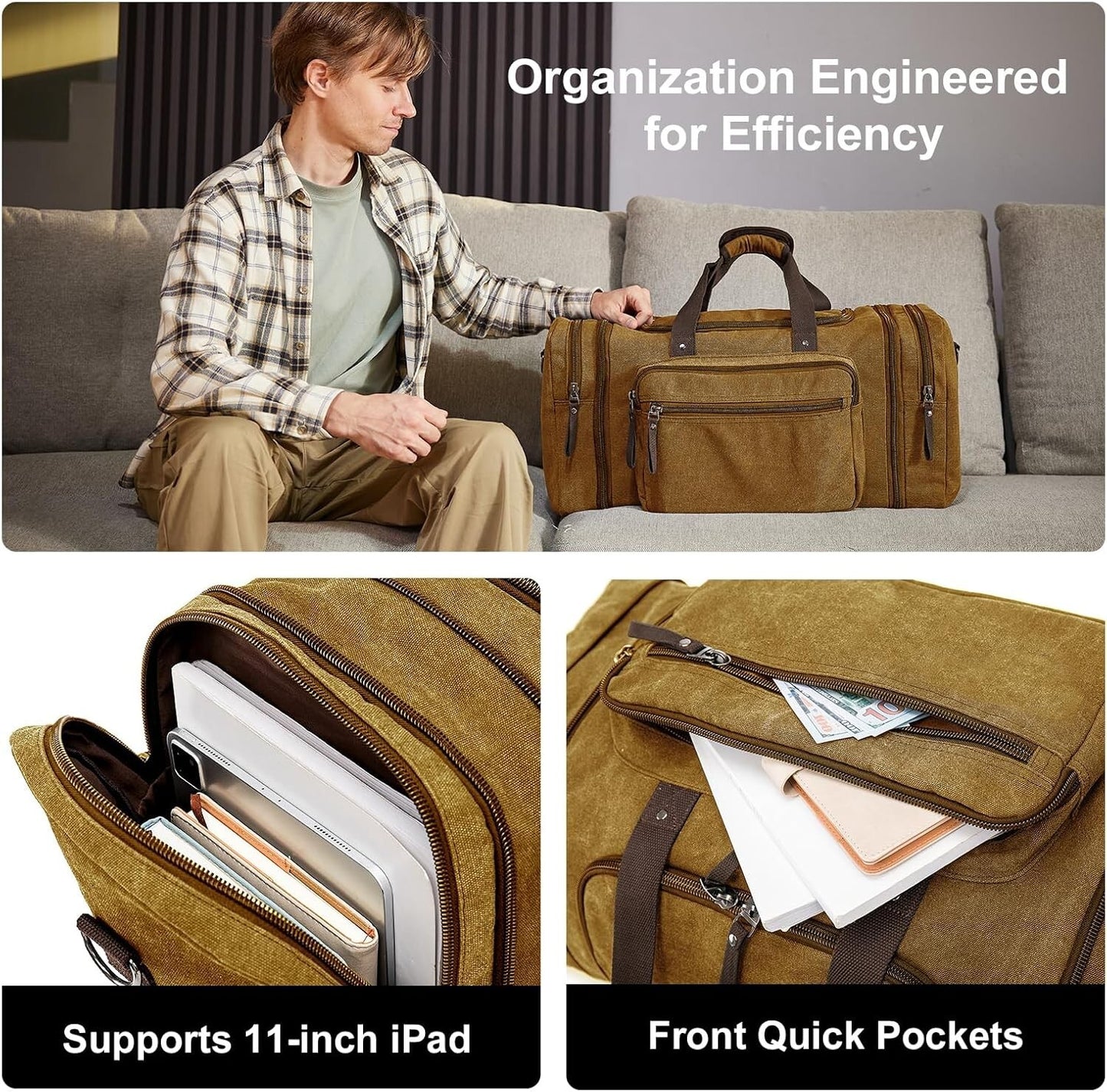 Men's Expandable Canvas Travel Duffel Bag Carry On Gym