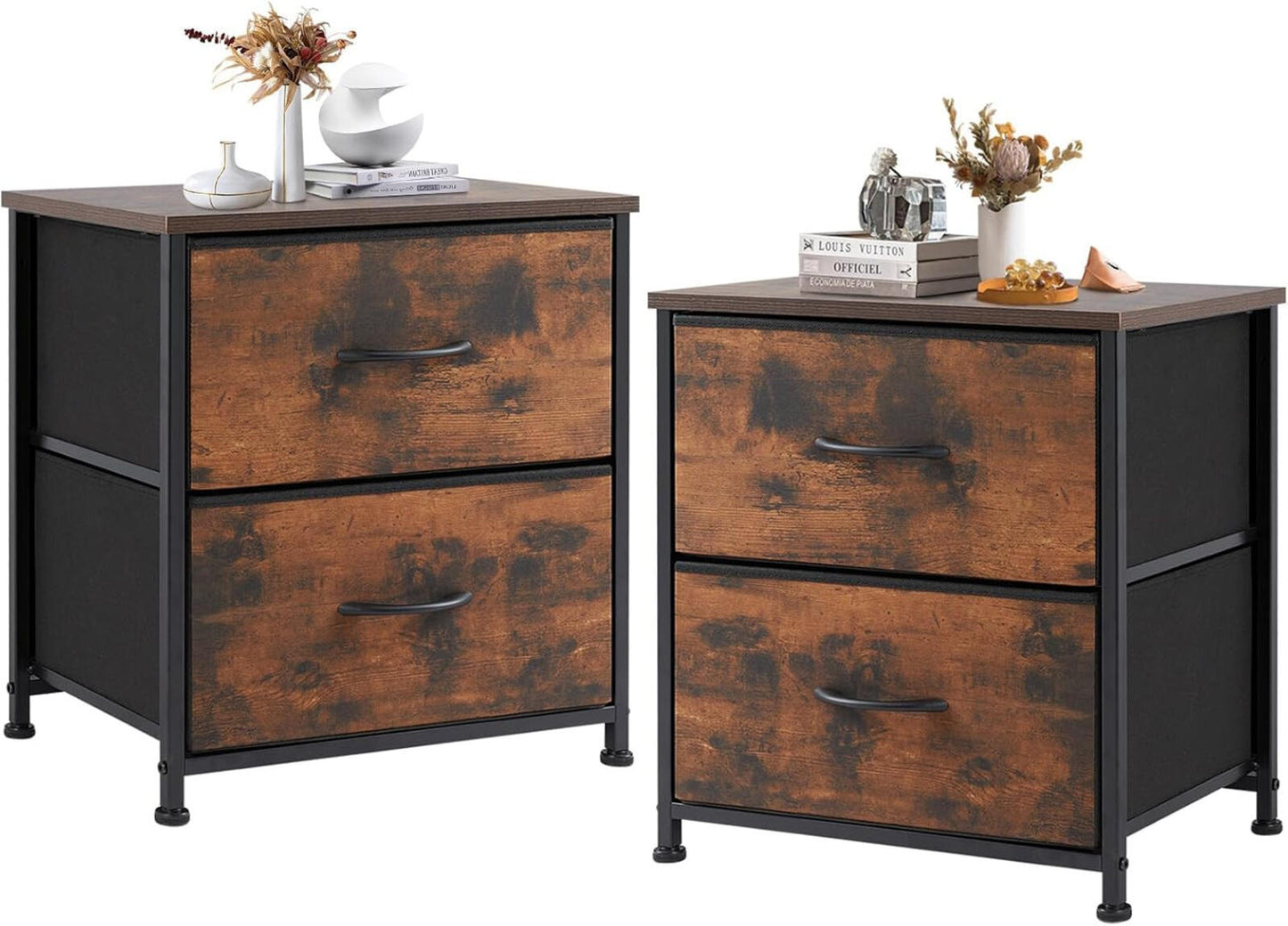 Nightstand Small Dresser with 2 Fabric Drawers Side Tables Bedroom End Table Kid