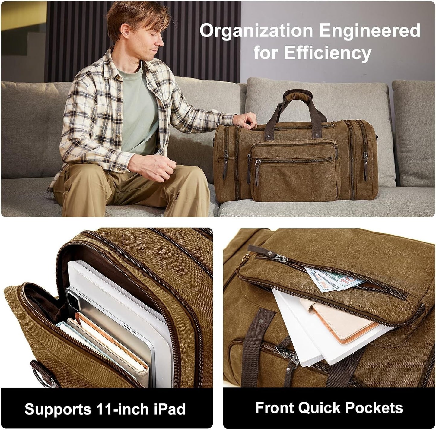 Men's Expandable Canvas Travel Duffel Bag Carry On Gym
