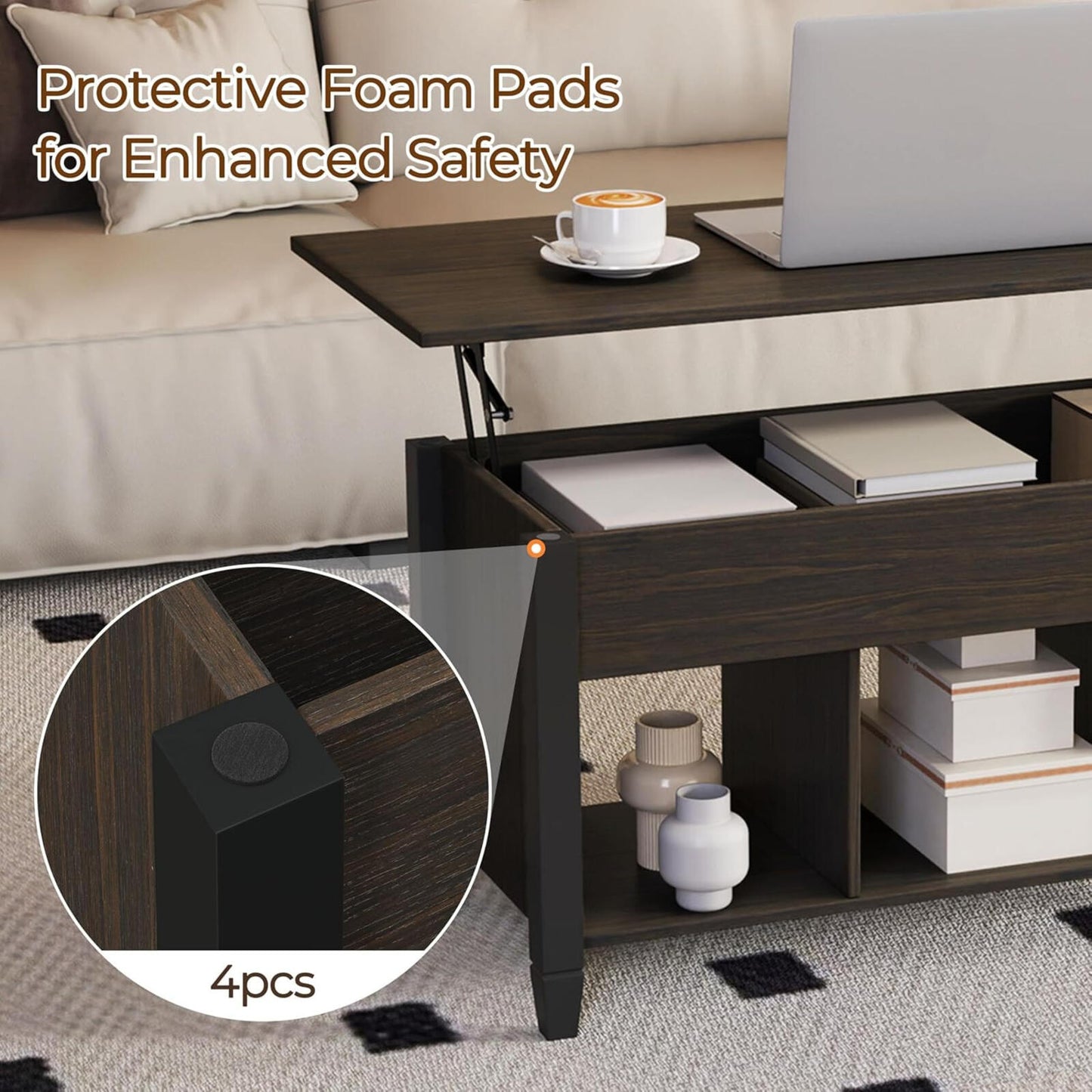 41" Lift Top Coffee Table w/ Storage Hidden Compartment Shelf Espresso