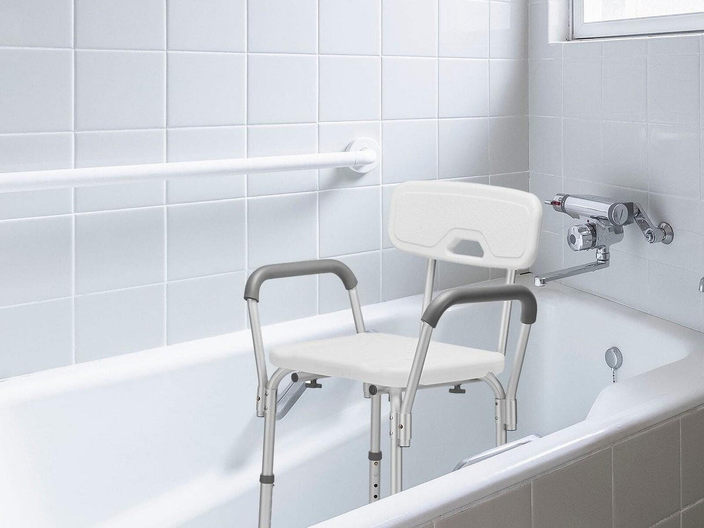 Height Adjustable Shower Chair with Arms & Back, 300lb Bath Seat for Adults