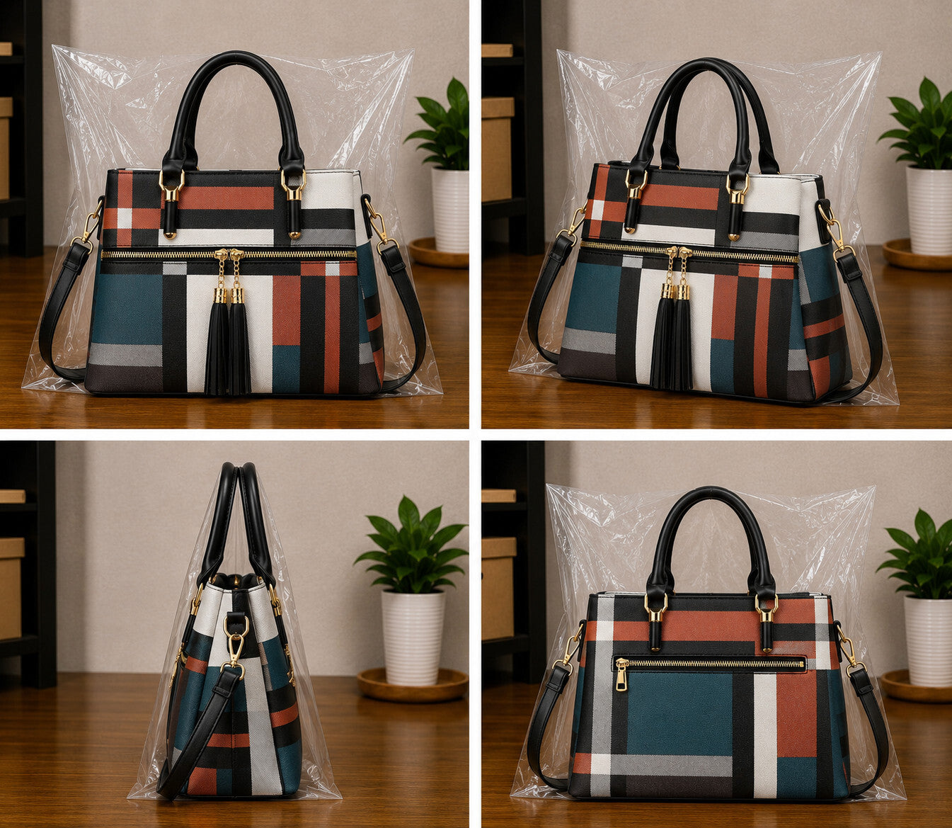 Women's PU Leather Satchel Crossbody Purse 3 Zip Tassel
