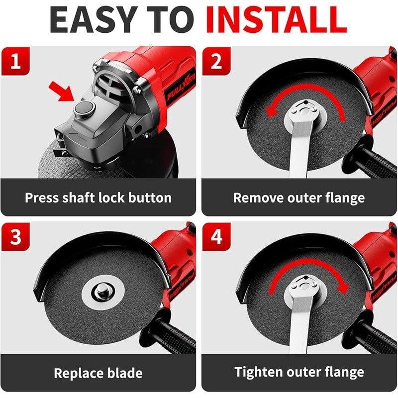 Cordless Angle Grinder 3 Speed Brushless Motor 4.5 Inch 2 Batteries Charger Set8