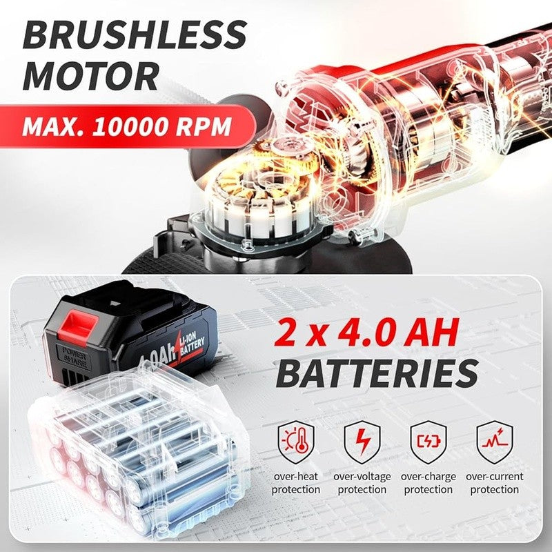 Cordless Angle Grinder 3 Speed Brushless Motor 4.5 Inch 2 Batteries Charger Set3