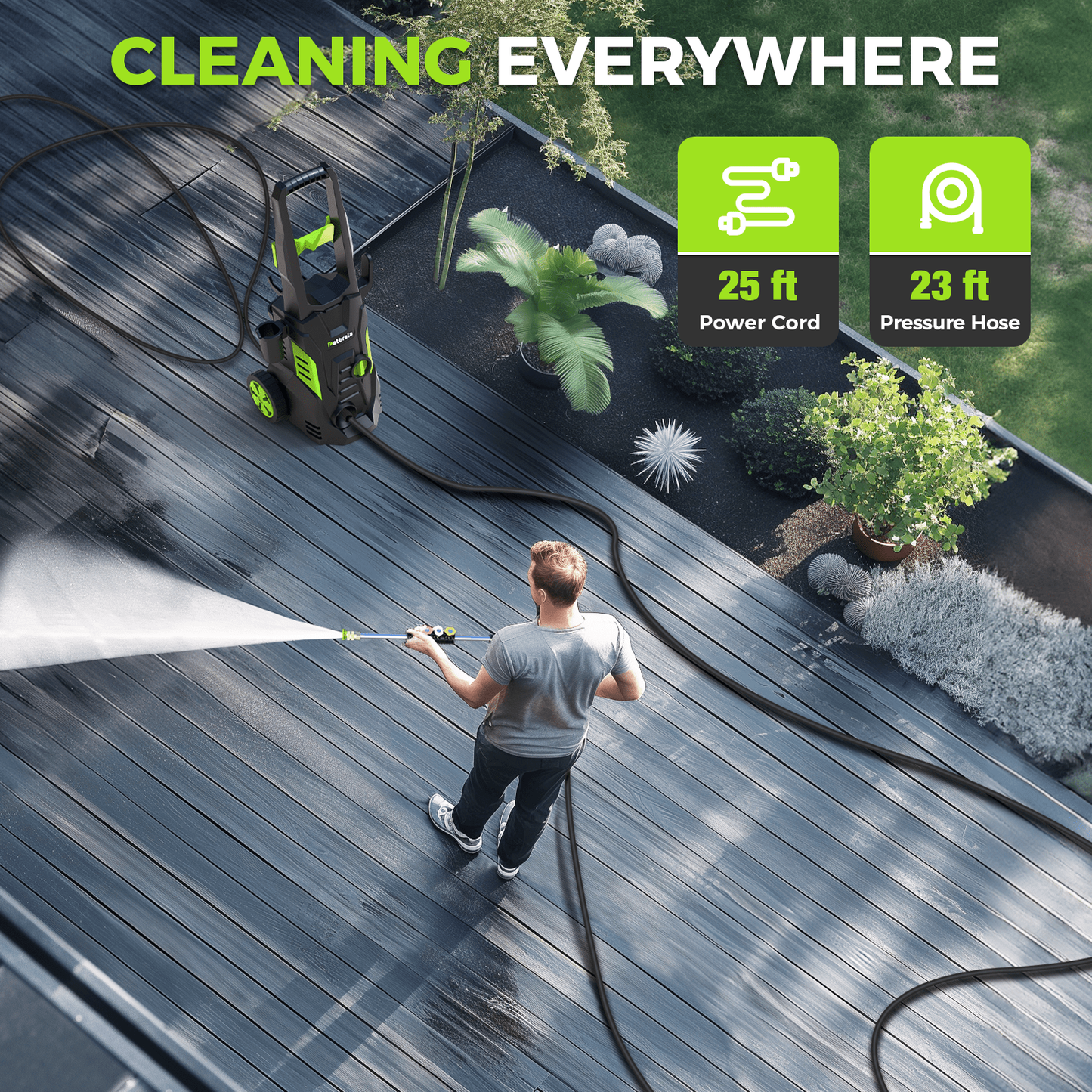 1800W Electric Pressure Washer, 5000PSI - Green1