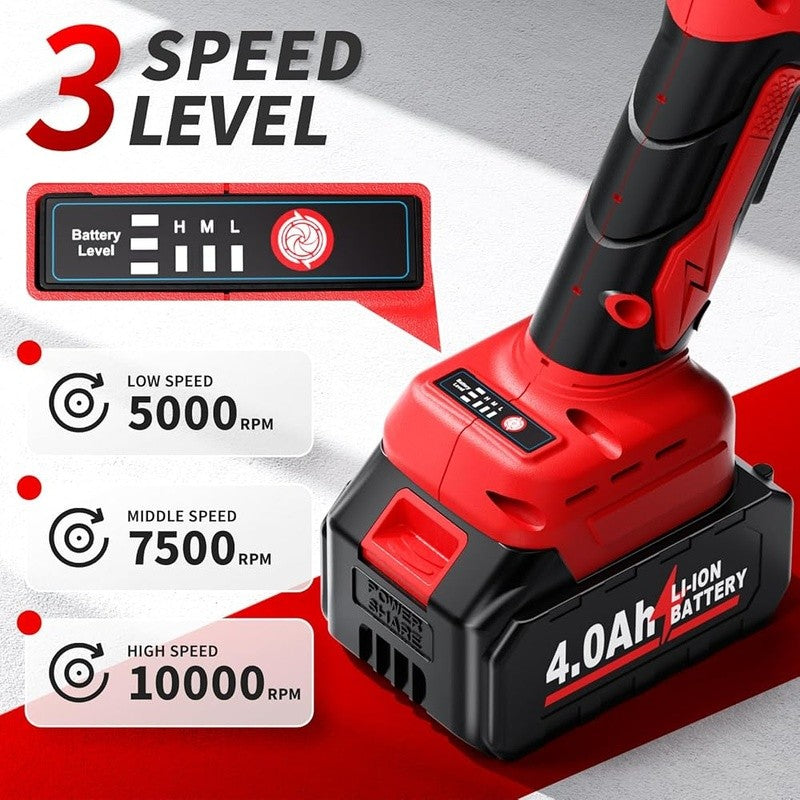 Cordless Angle Grinder 3 Speed Brushless Motor 4.5 Inch 2 Batteries Charger Set2