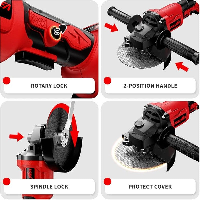 Cordless Angle Grinder 3 Speed Brushless Motor 4.5 Inch 2 Batteries Charger Set4