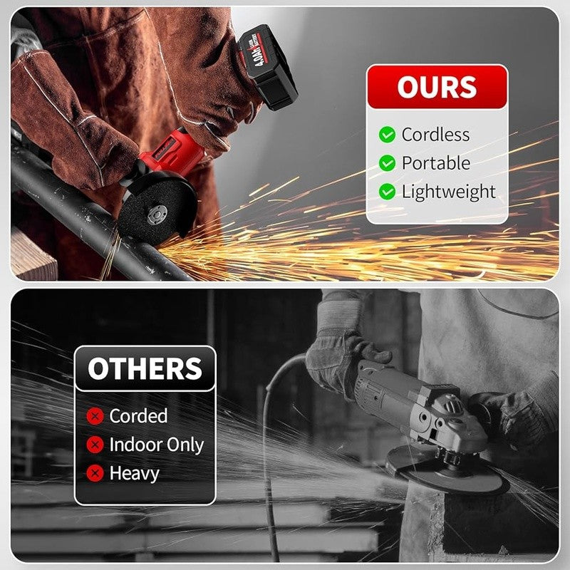 Cordless Angle Grinder 3 Speed Brushless Motor 4.5 Inch 2 Batteries Charger Set7